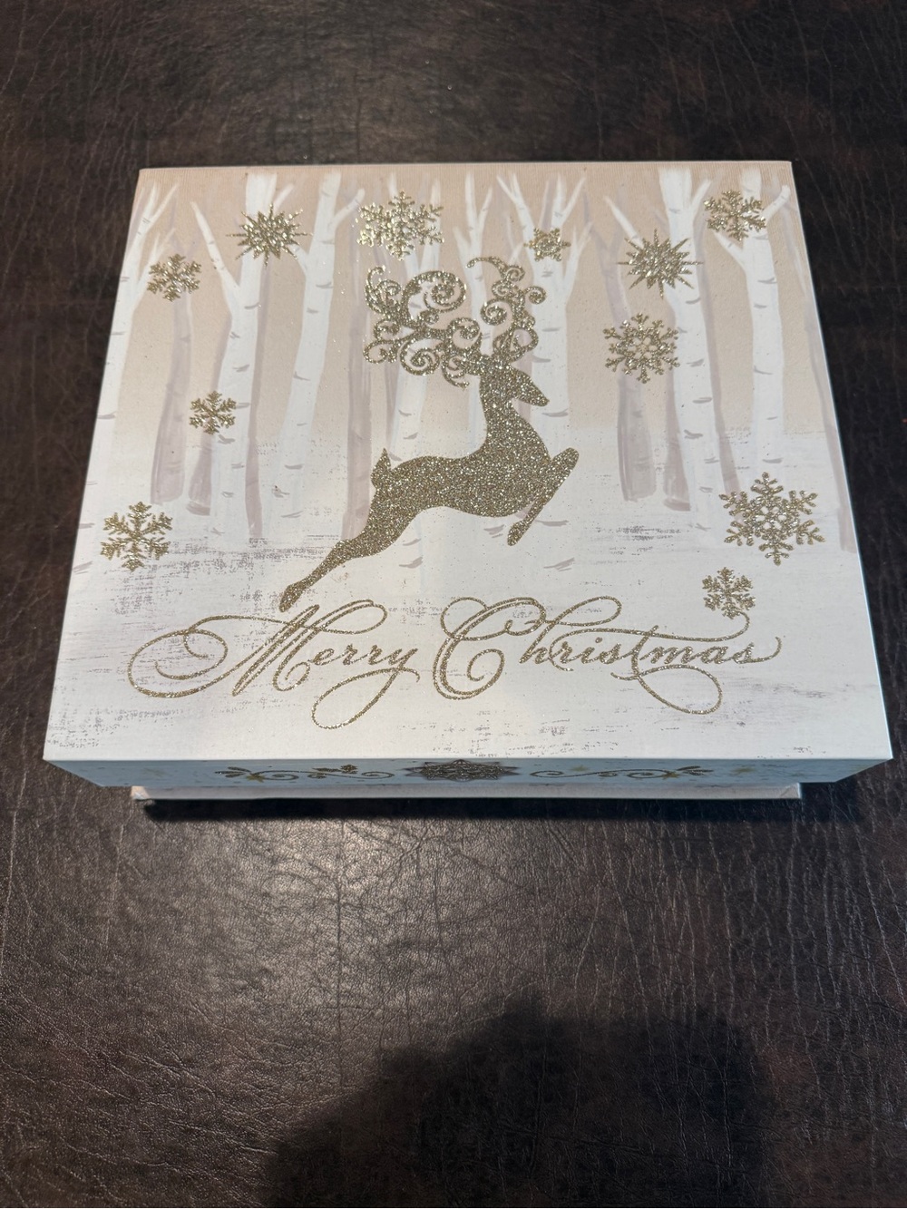 Gold Glitter Reindeer Merry Christmas Decorative Holiday Box